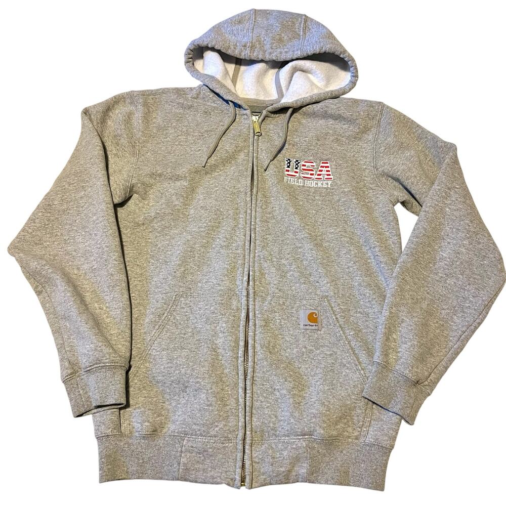 Carhartt USA Field Hockey Full Zip Hoodie Gray Women’s Small Oversized Fit